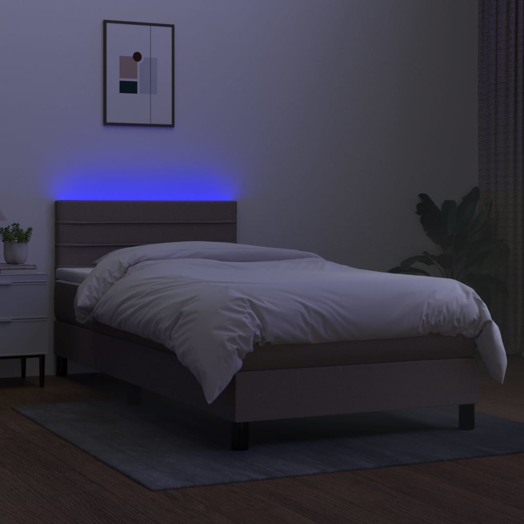 vidaXL Łóżko kontynentalne z materacem, taupe, 90x190 cm, tkanina