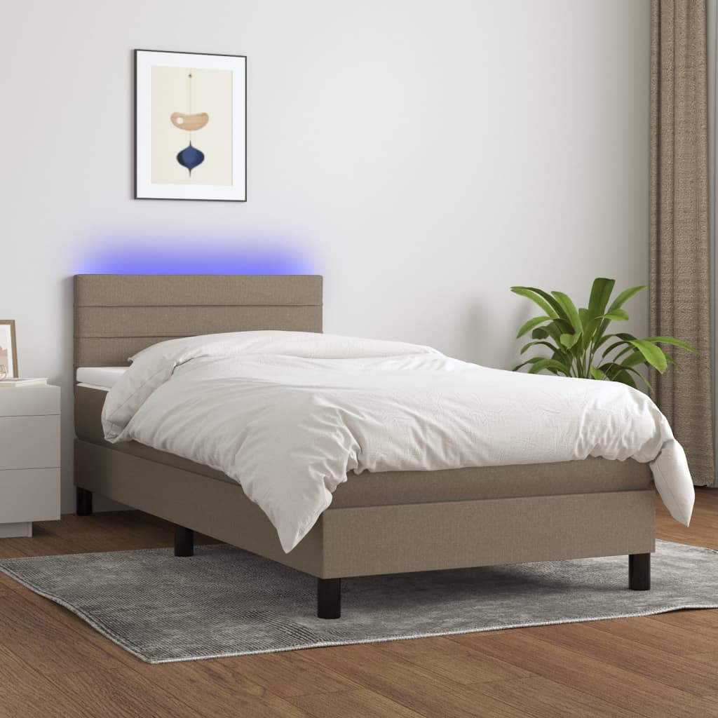 vidaXL Łóżko kontynentalne z materacem, taupe, 90x190 cm, tkanina
