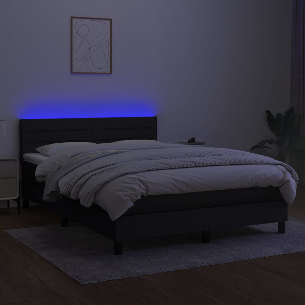 vidaXL Łóżko kontynentalne z materacem, czarne, 140x190 cm, tkanina