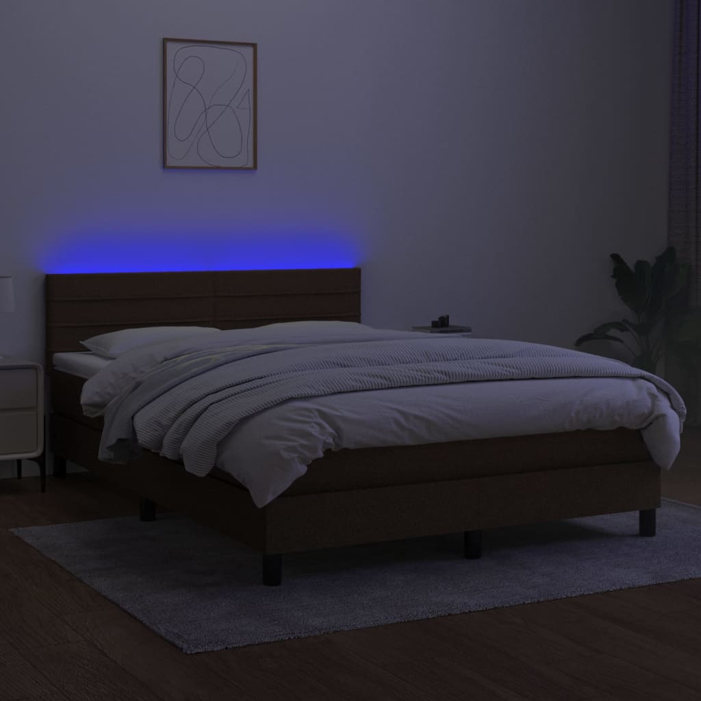 vidaXL Łóżko kontynentalne z materacem, brązowe, 140x190 cm, tkanina