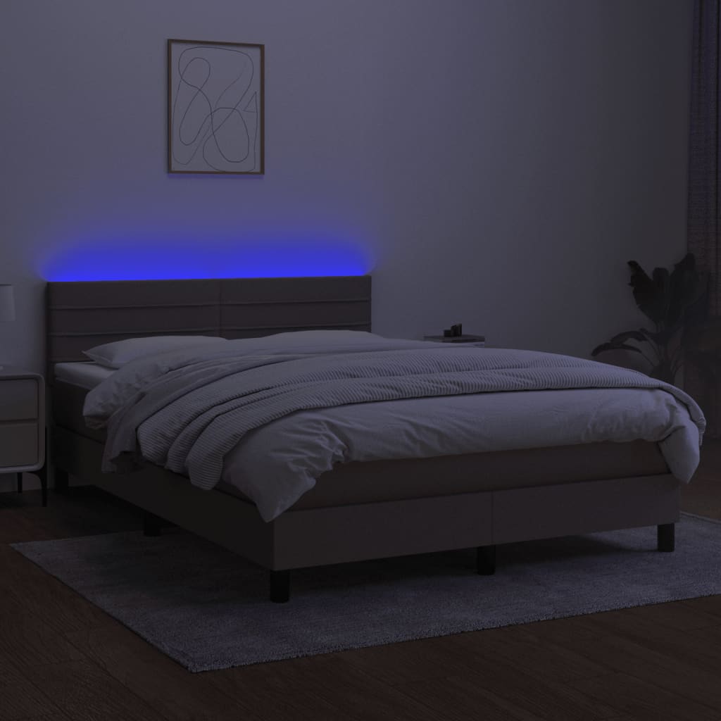 vidaXL Łóżko kontynentalne z materacem, taupe, 140x190 cm, tkanina
