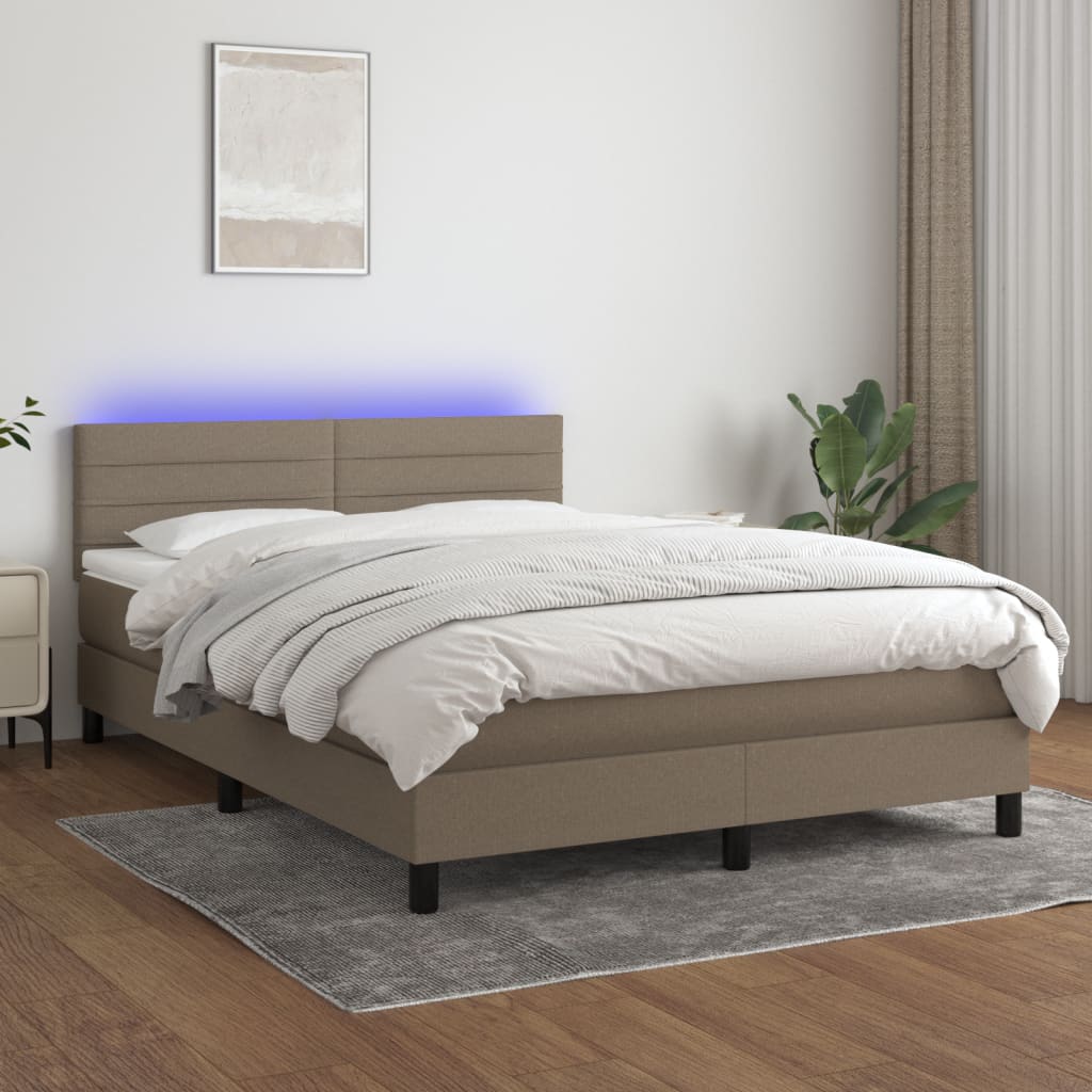 vidaXL Łóżko kontynentalne z materacem, taupe, 140x190 cm, tkanina