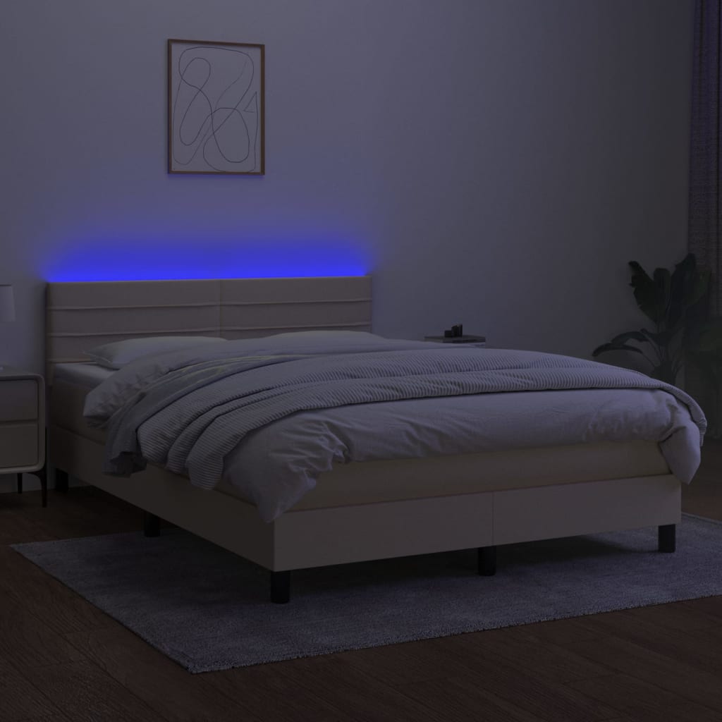 vidaXL Łóżko kontynentalne z materacem, kremowe, 140x190 cm, tkanina