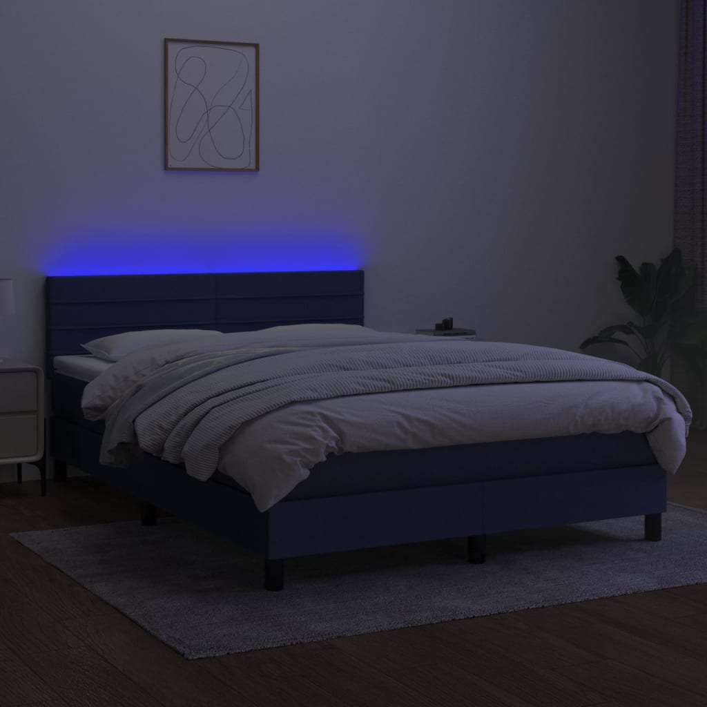 vidaXL Łóżko kontynentalne z materacem, niebieskie 140x190 cm, tkanina