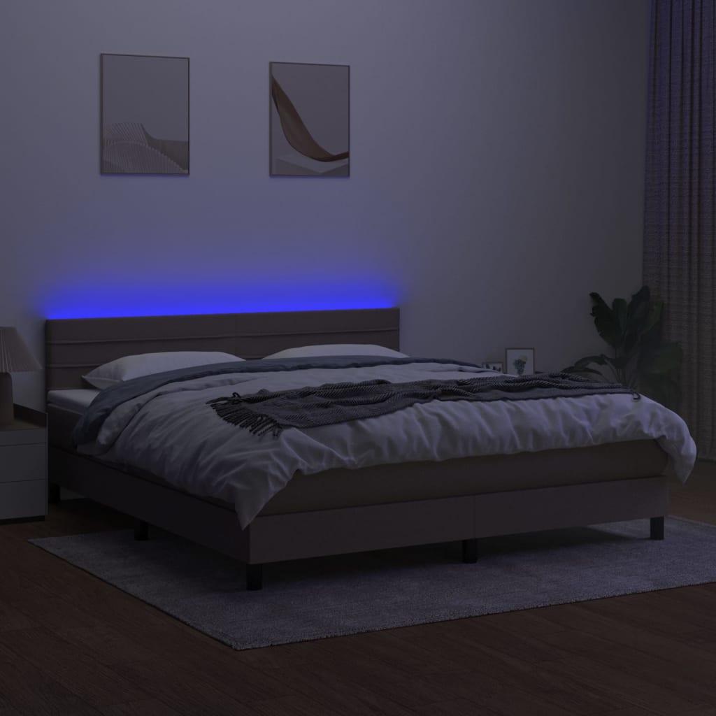 vidaXL Łóżko kontynentalne z materacem, taupe, 180 x 200 cm, tkanina