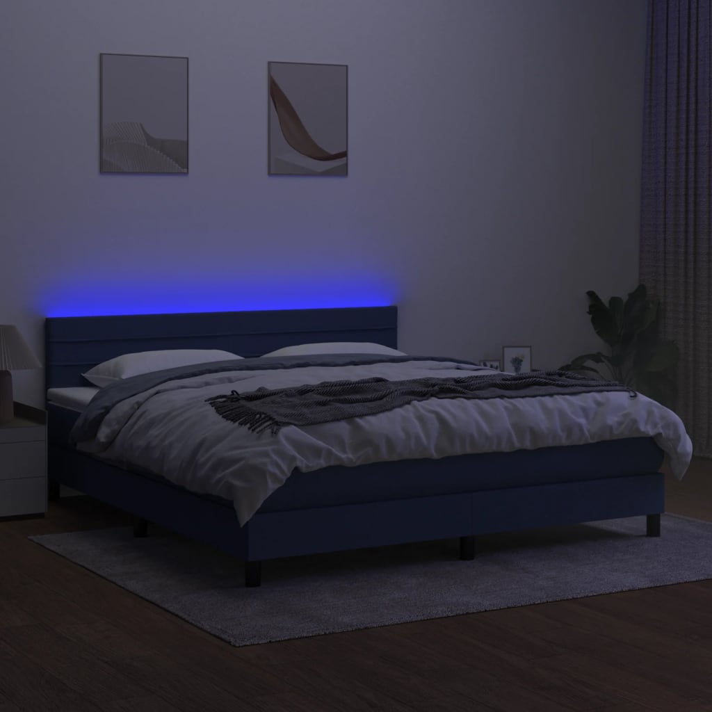 vidaXL Łóżko kontynentalne z materacem, niebieskie 180x200 cm, tkanina