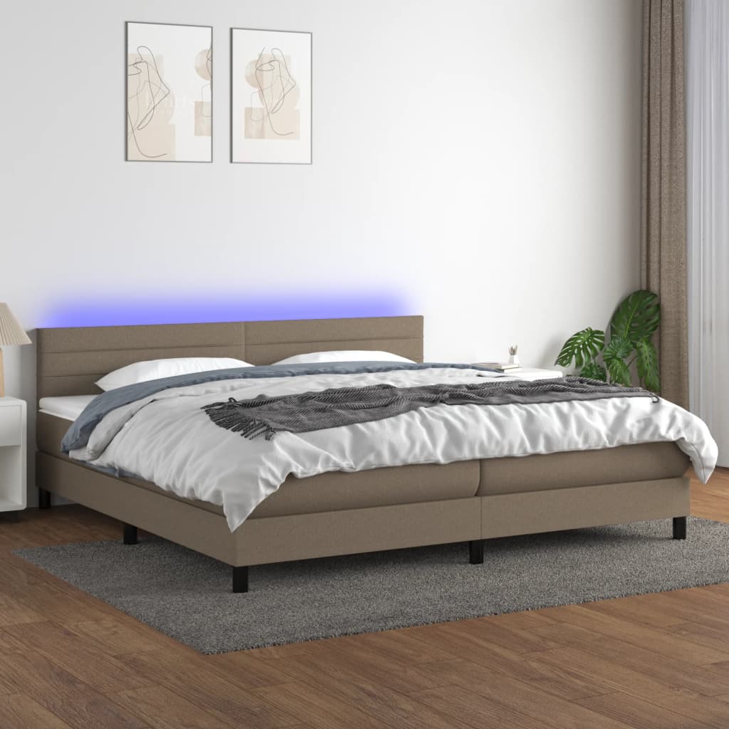 vidaXL Łóżko kontynentalne z materacem, taupe, 200 x 200 cm, tkanina
