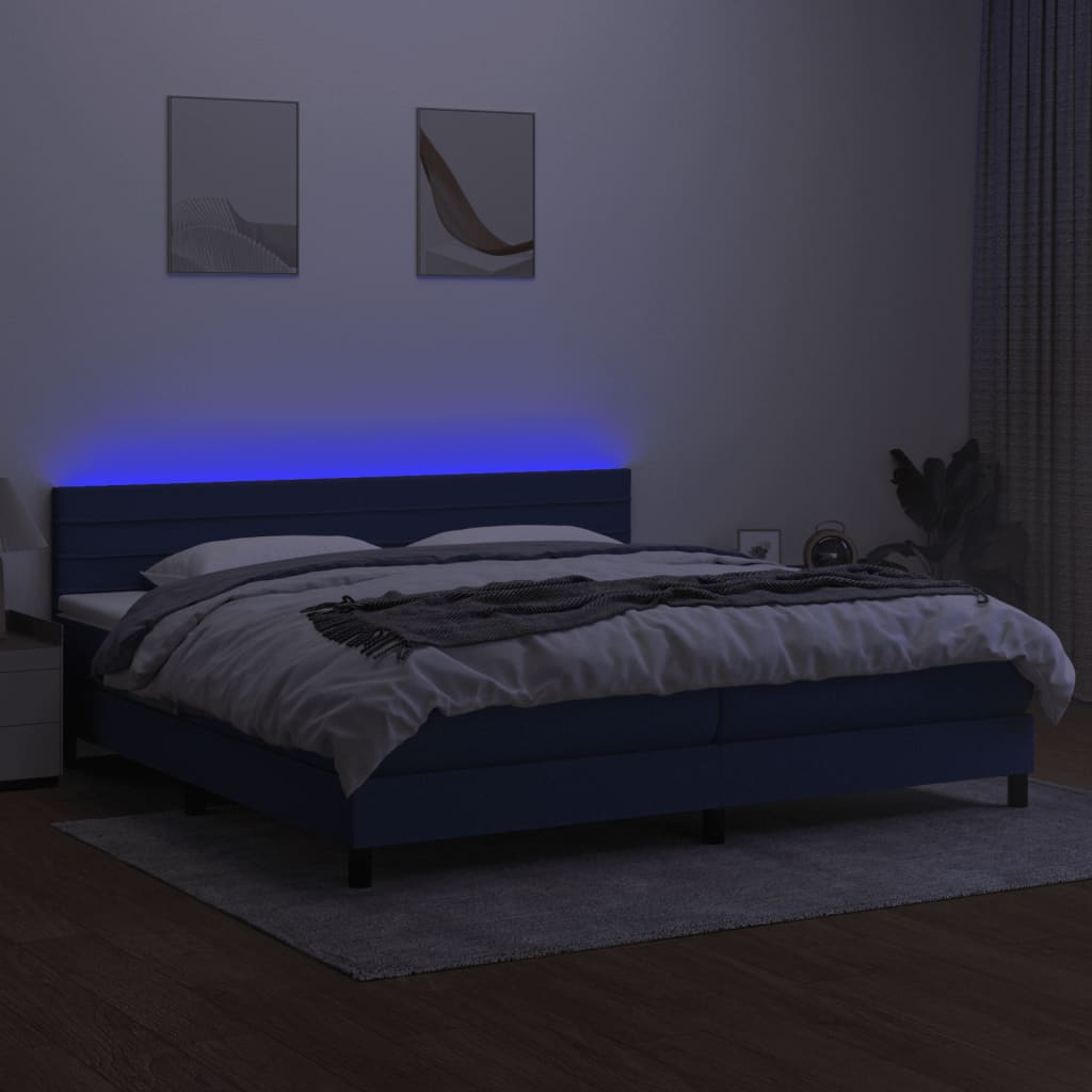vidaXL Łóżko kontynentalne z materacem, niebieskie 200x200 cm, tkanina