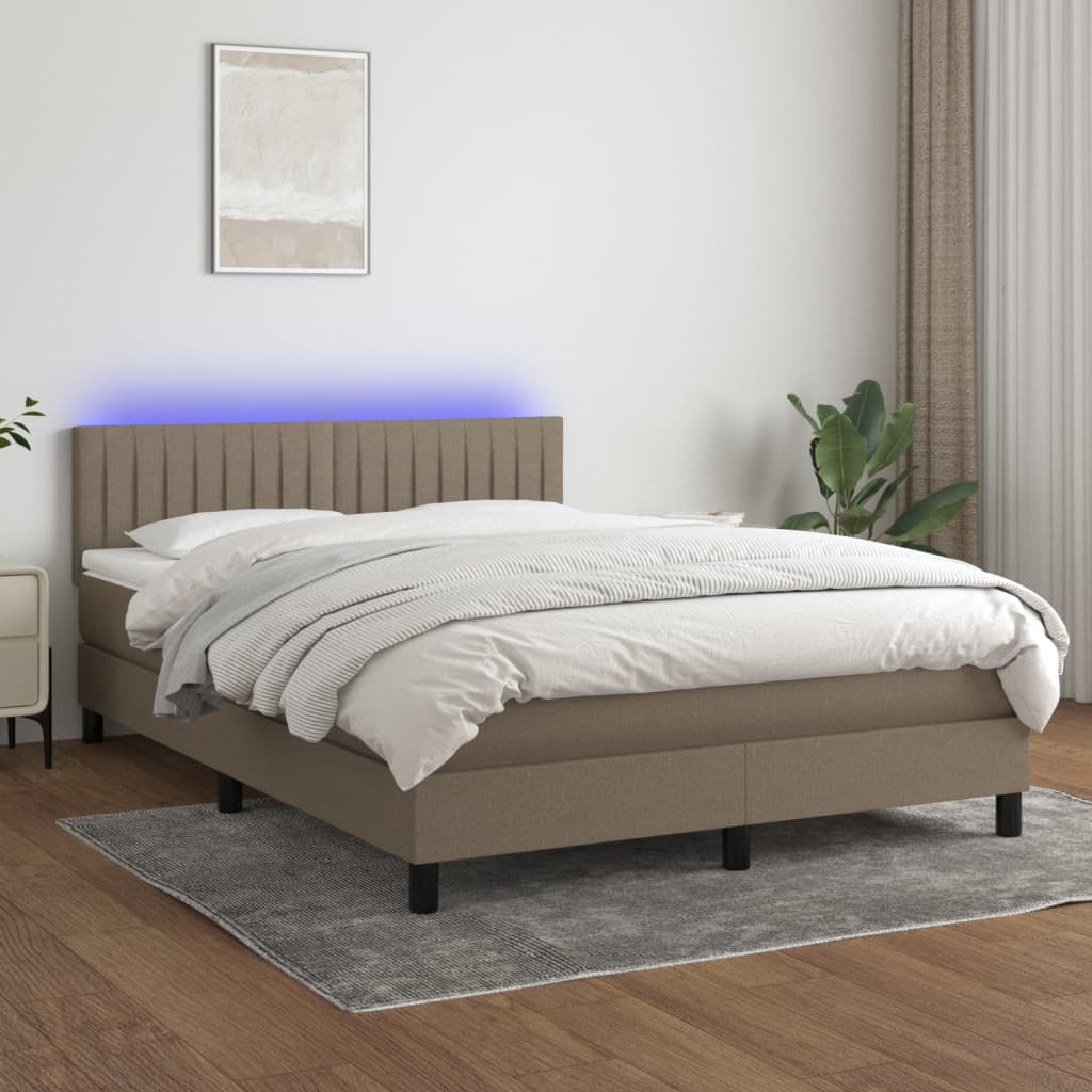 vidaXL Łóżko kontynentalne z materacem, taupe, 140x190 cm, tkanina
