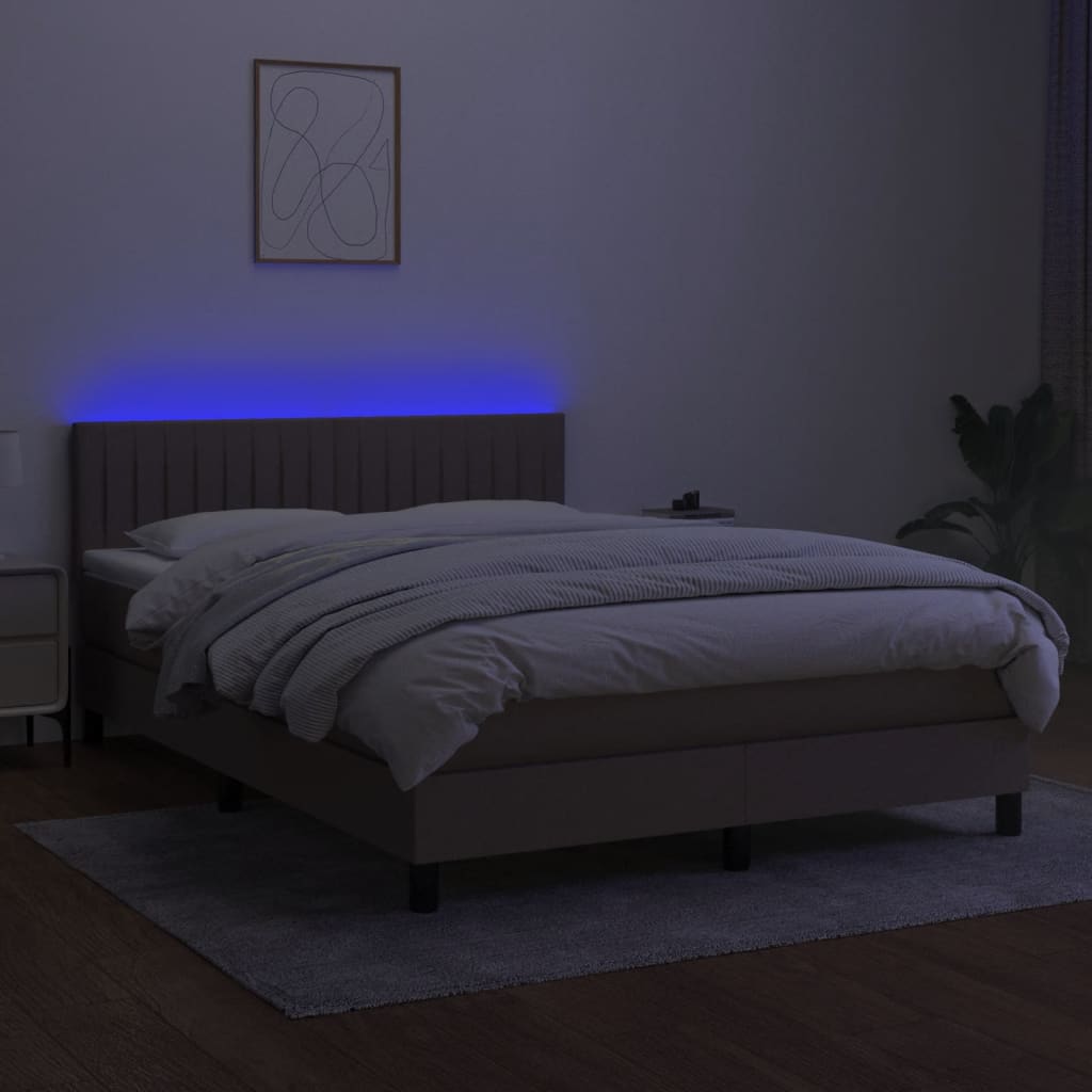 vidaXL Łóżko kontynentalne z materacem, taupe, 140x200 cm, tkanina