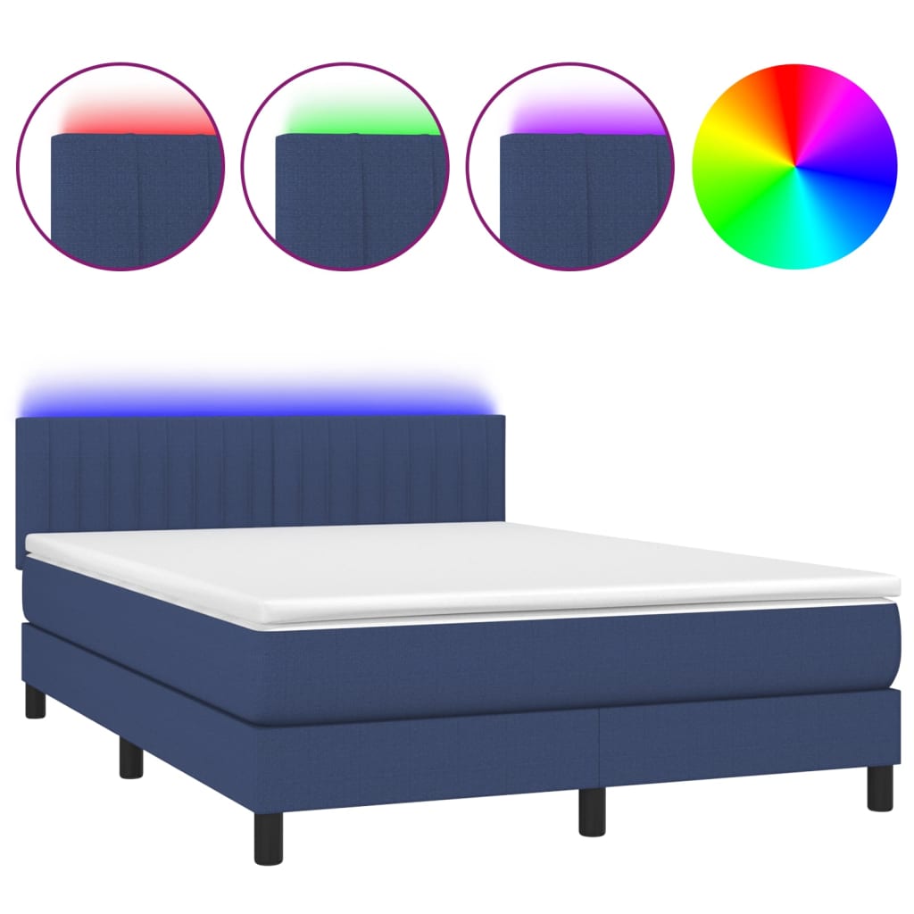 vidaXL Łóżko kontynentalne z materacem, niebieskie 140x200 cm, tkanina