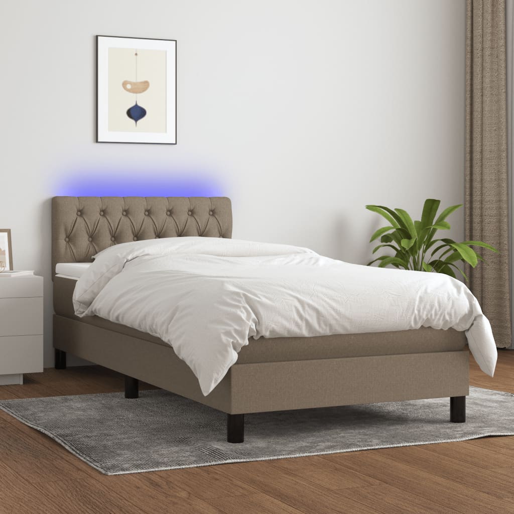 vidaXL Łóżko kontynentalne z materacem, taupe, 90x200 cm, tkanina