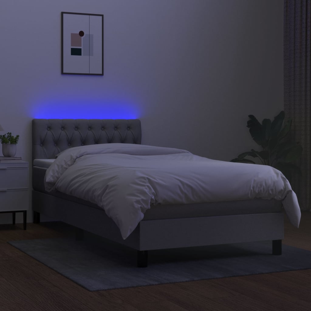 vidaXL Łóżko kontynentalne z materacem, jasnoszare, 100x200cm, tkanina