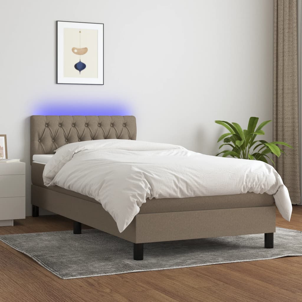 vidaXL Łóżko kontynentalne z materacem, taupe, 100x200 cm, tkanina