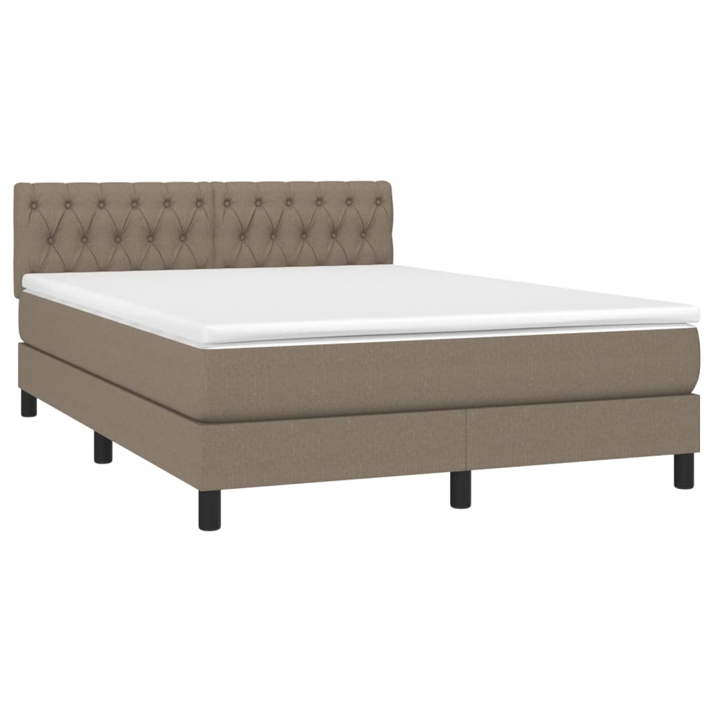 vidaXL Łóżko kontynentalne z materacem, taupe, 140x190 cm, tkanina