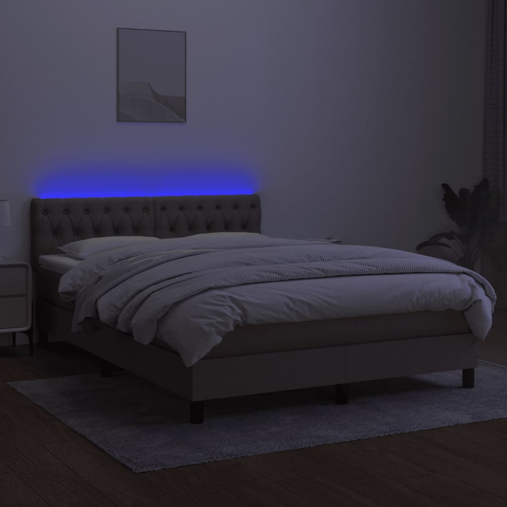 vidaXL Łóżko kontynentalne z materacem, taupe, 140x190 cm, tkanina