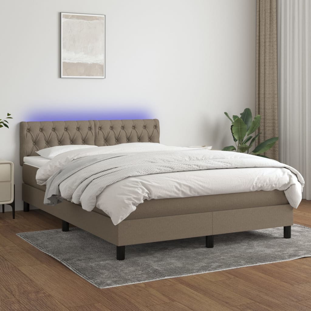 vidaXL Łóżko kontynentalne z materacem, taupe, 140x190 cm, tkanina