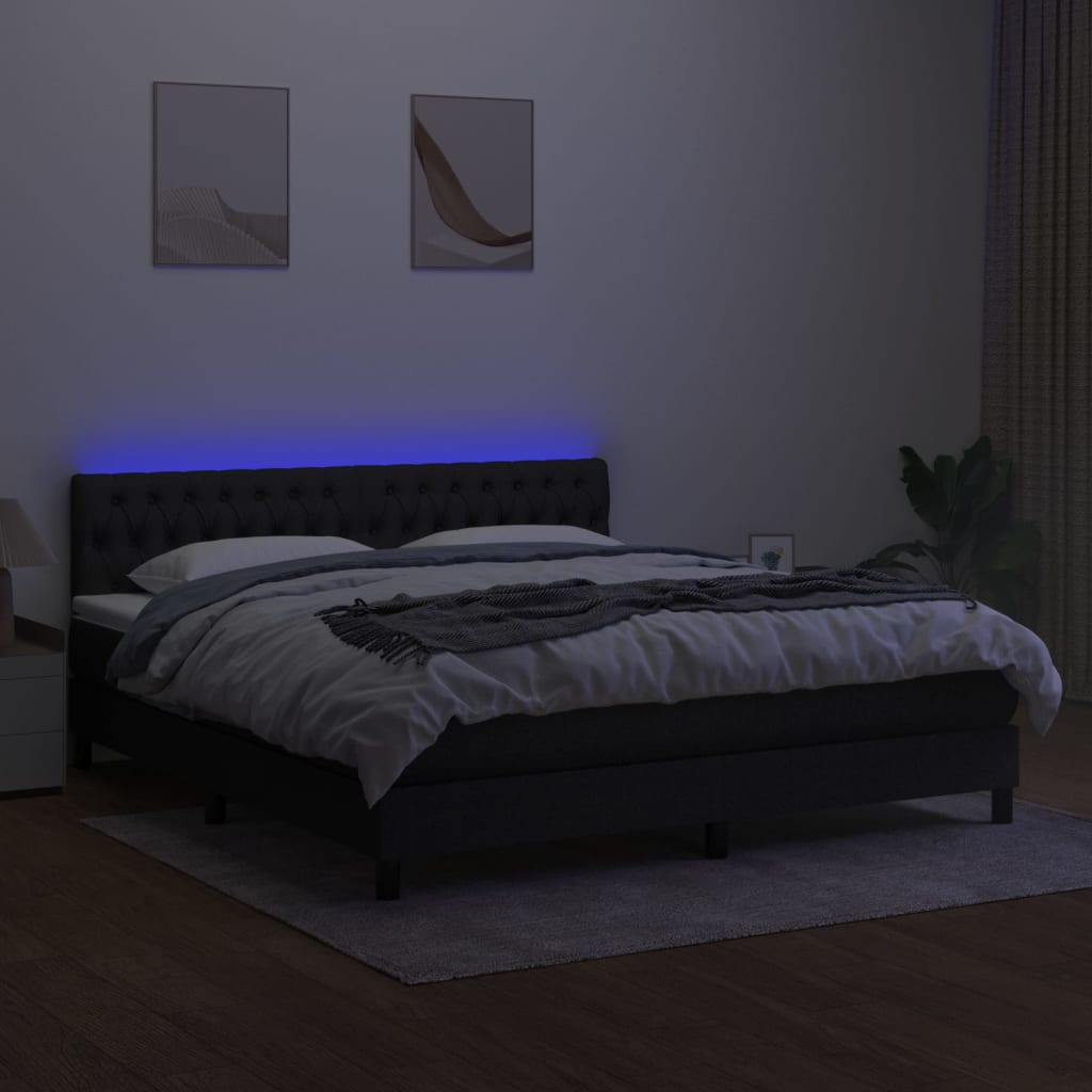 vidaXL Łóżko kontynentalne z materacem, czarne, 160x200 cm, tkanina
