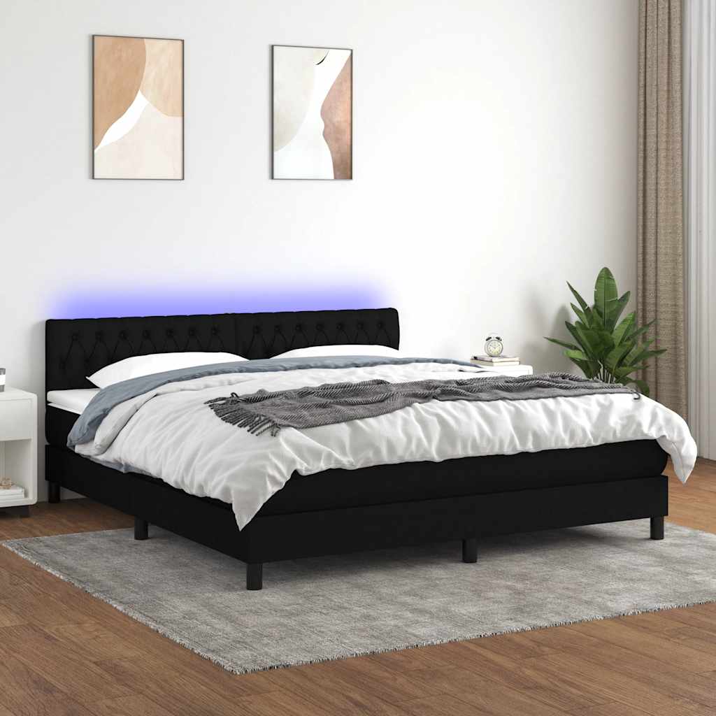 vidaXL Łóżko kontynentalne z materacem, czarne, 180 x 200 cm, tkanina
