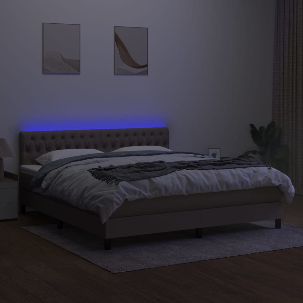 vidaXL Łóżko kontynentalne z materacem, taupe, 180 x 200 cm, tkanina
