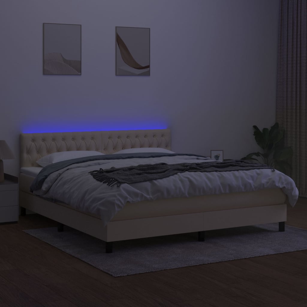 vidaXL Łóżko kontynentalne z materacem, kremowe, 180x200 cm, tkanina