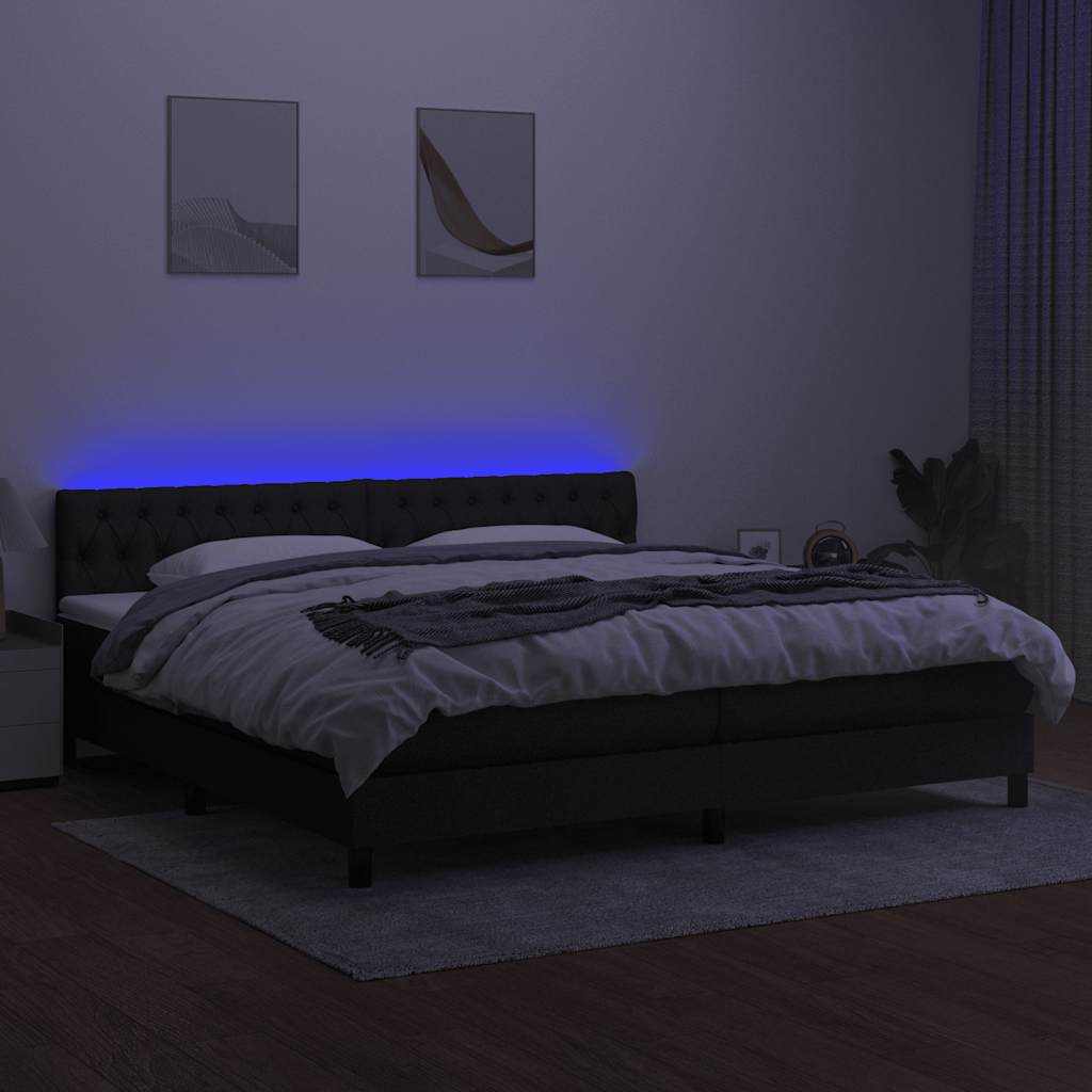 vidaXL Łóżko kontynentalne z materacem, czarne, 200 x 200 cm, tkanina