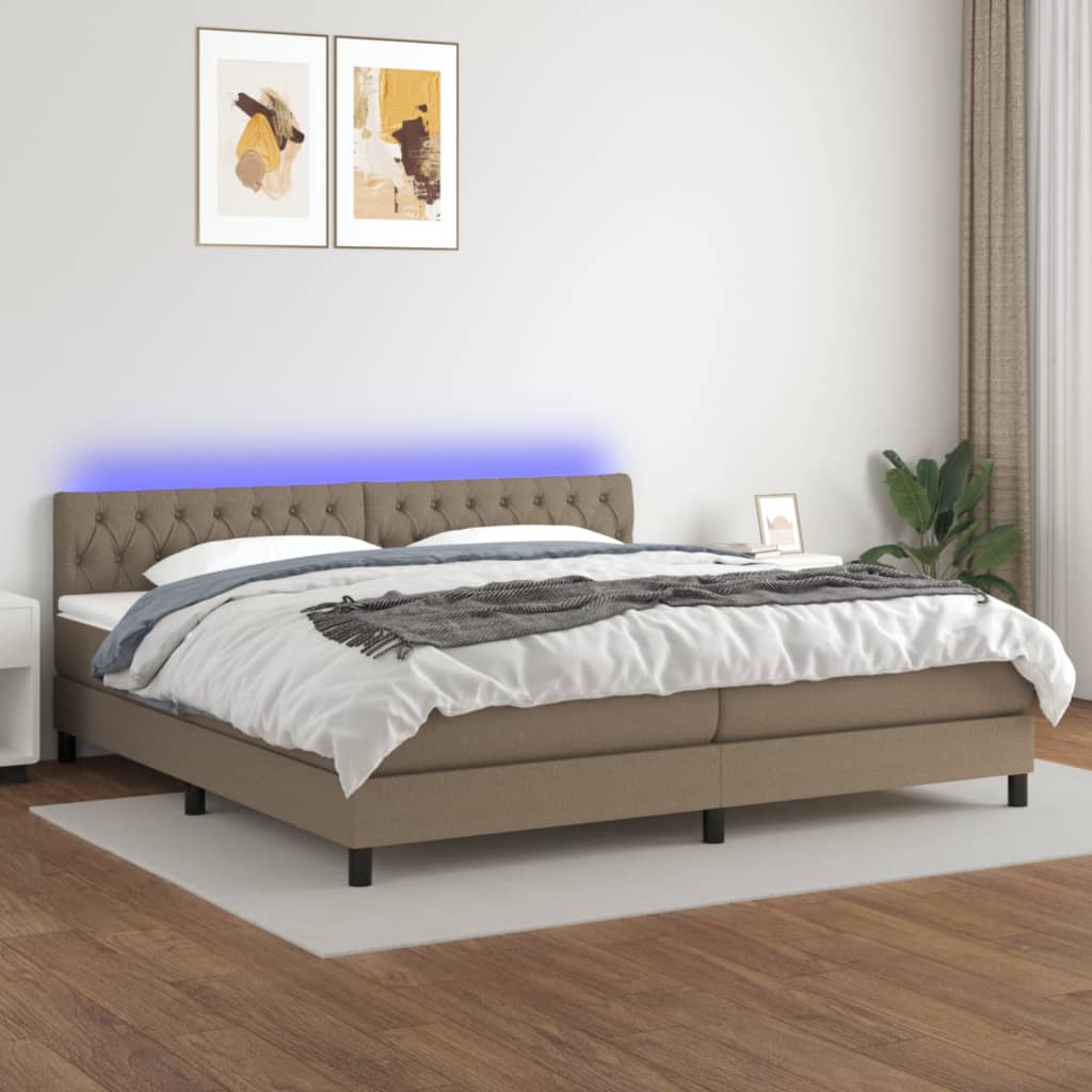 vidaXL Łóżko kontynentalne z materacem, taupe, 200 x 200 cm, tkanina