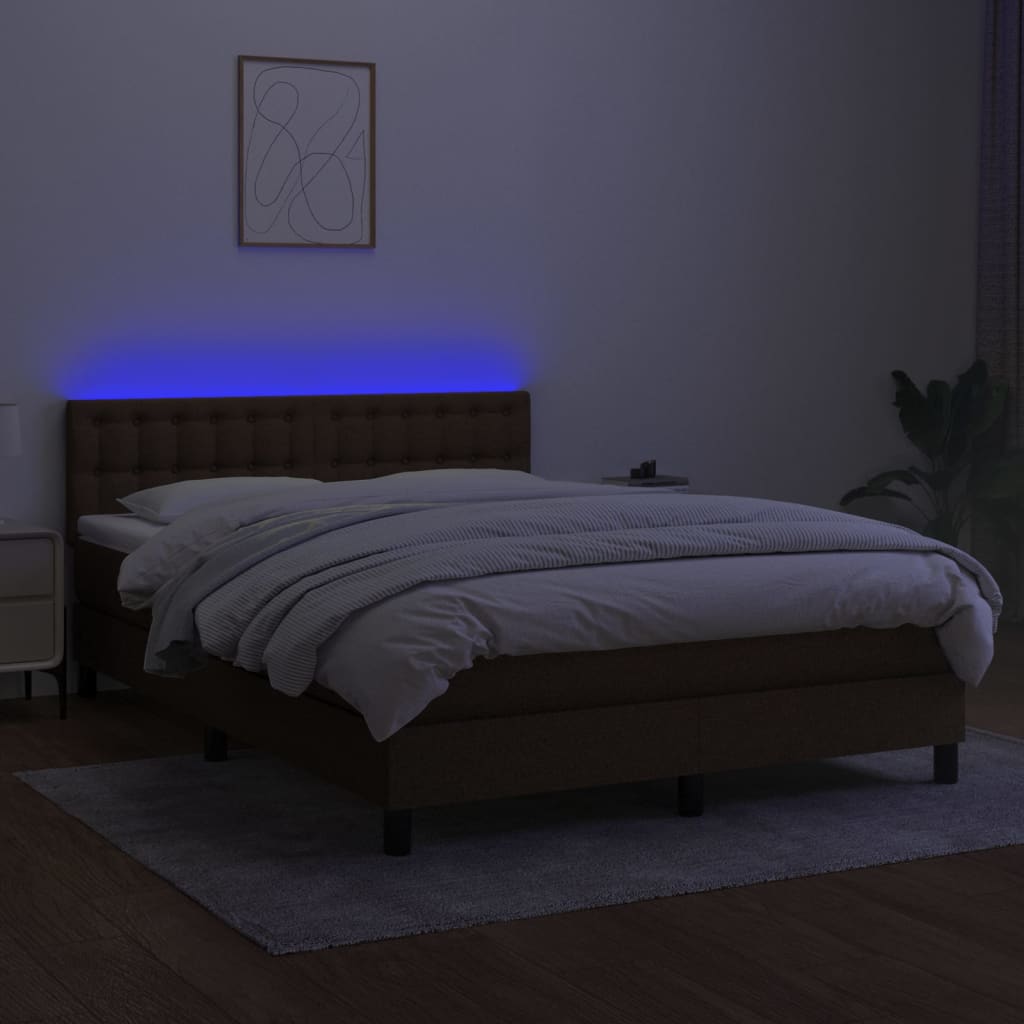 vidaXL Łóżko kontynentalne z materacem, brązowe, 140x200 cm, tkanina