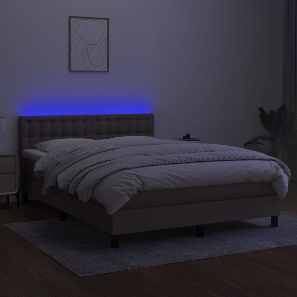 vidaXL Łóżko kontynentalne z materacem, taupe, 140x200 cm, tkanina