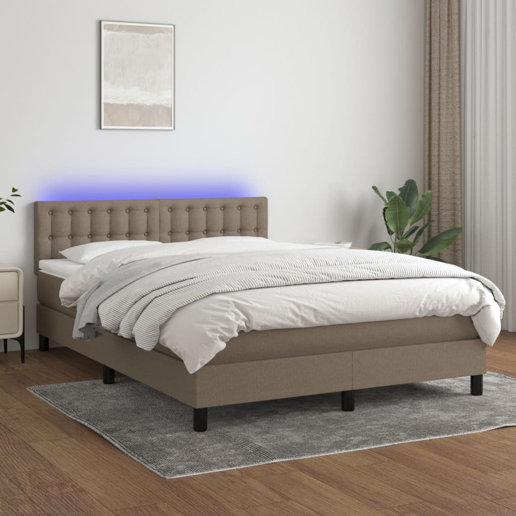 vidaXL Łóżko kontynentalne z materacem, taupe, 140x200 cm, tkanina