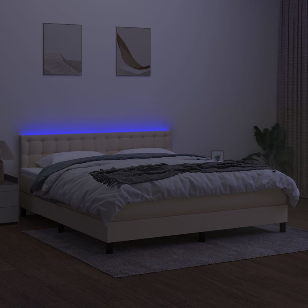 vidaXL Łóżko kontynentalne z materacem, kremowe, 160x200 cm, tkanina