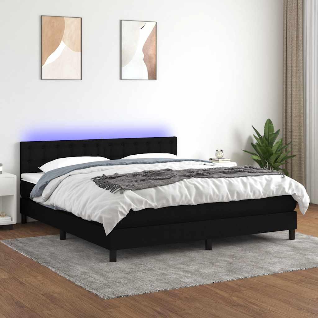 vidaXL Łóżko kontynentalne z materacem, czarne, 180 x 200 cm, tkanina