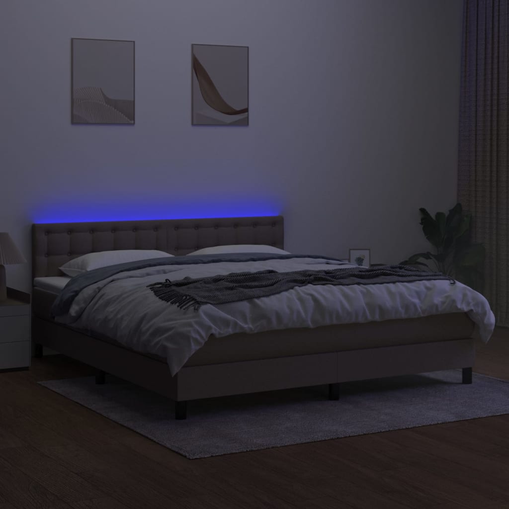 vidaXL Łóżko kontynentalne z materacem, taupe, 180 x 200 cm, tkanina