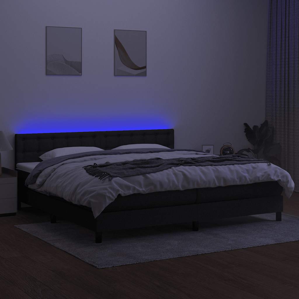 vidaXL Łóżko kontynentalne z materacem, czarne, 200 x 200 cm, tkanina