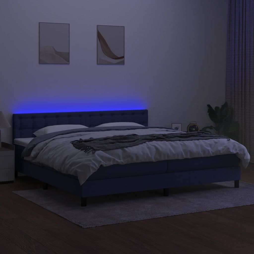 vidaXL Łóżko kontynentalne z materacem, niebieskie 200x200 cm, tkanina