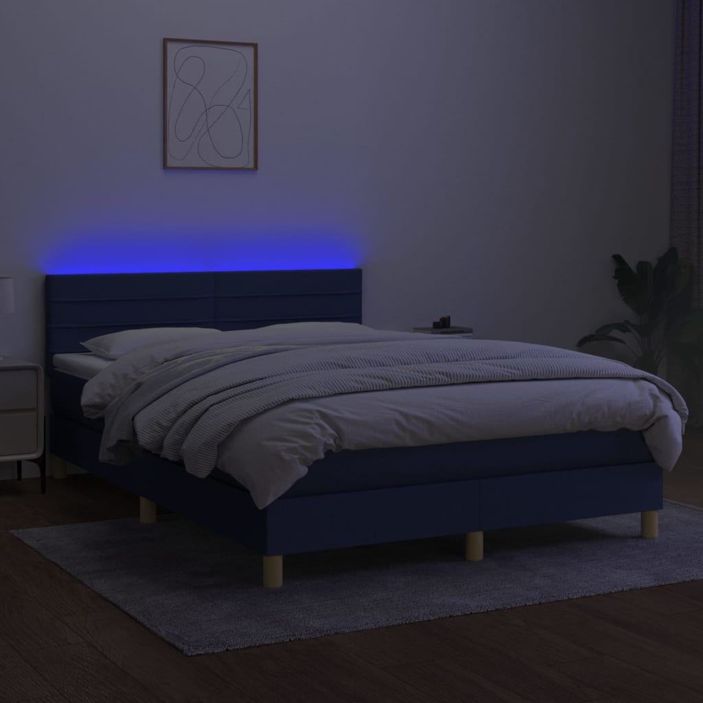 vidaXL Łóżko kontynentalne z materacem, niebieskie 140x190 cm, tkanina