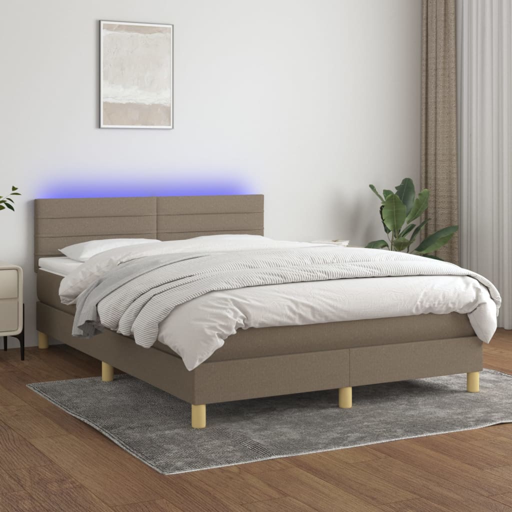 vidaXL Łóżko kontynentalne z materacem, taupe, 140x200 cm, tkanina
