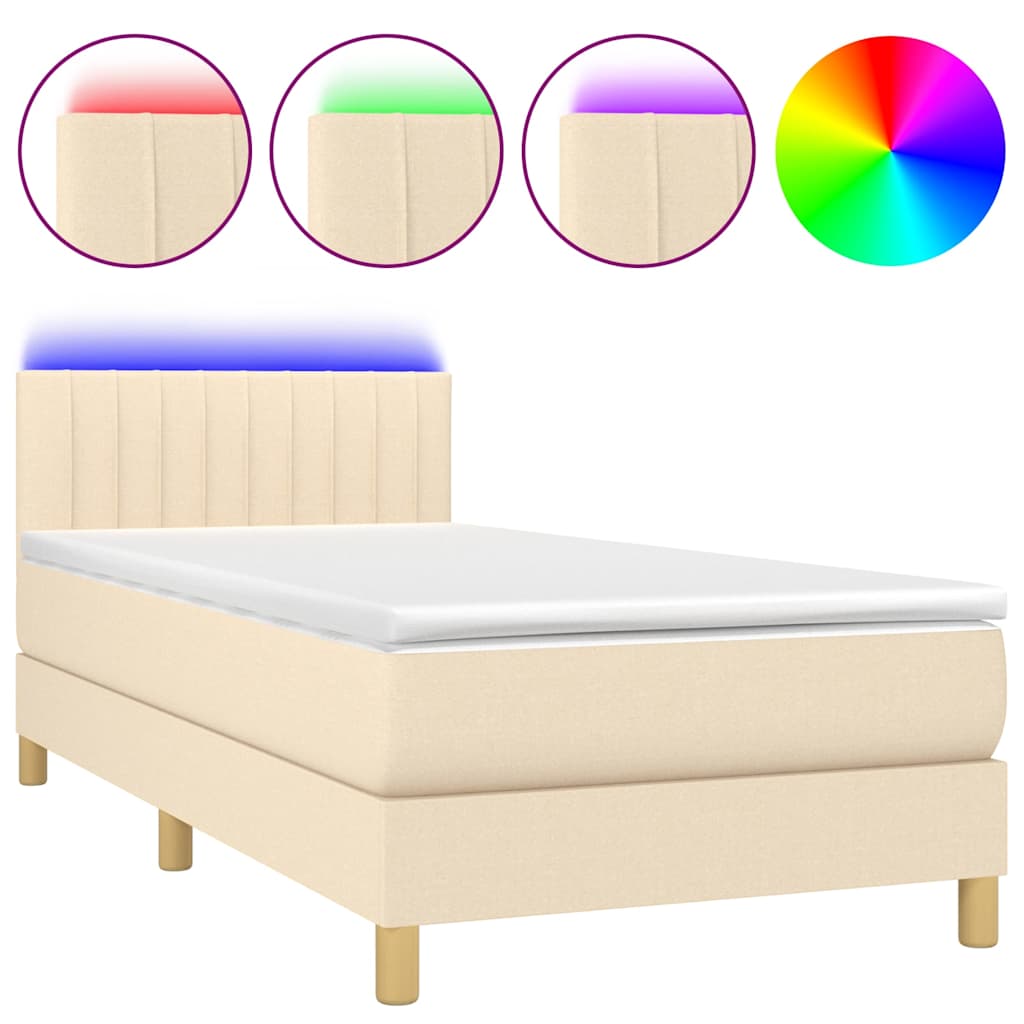 vidaXL Łóżko kontynentalne z materacem, kremowe, 90x190 cm, tkanina