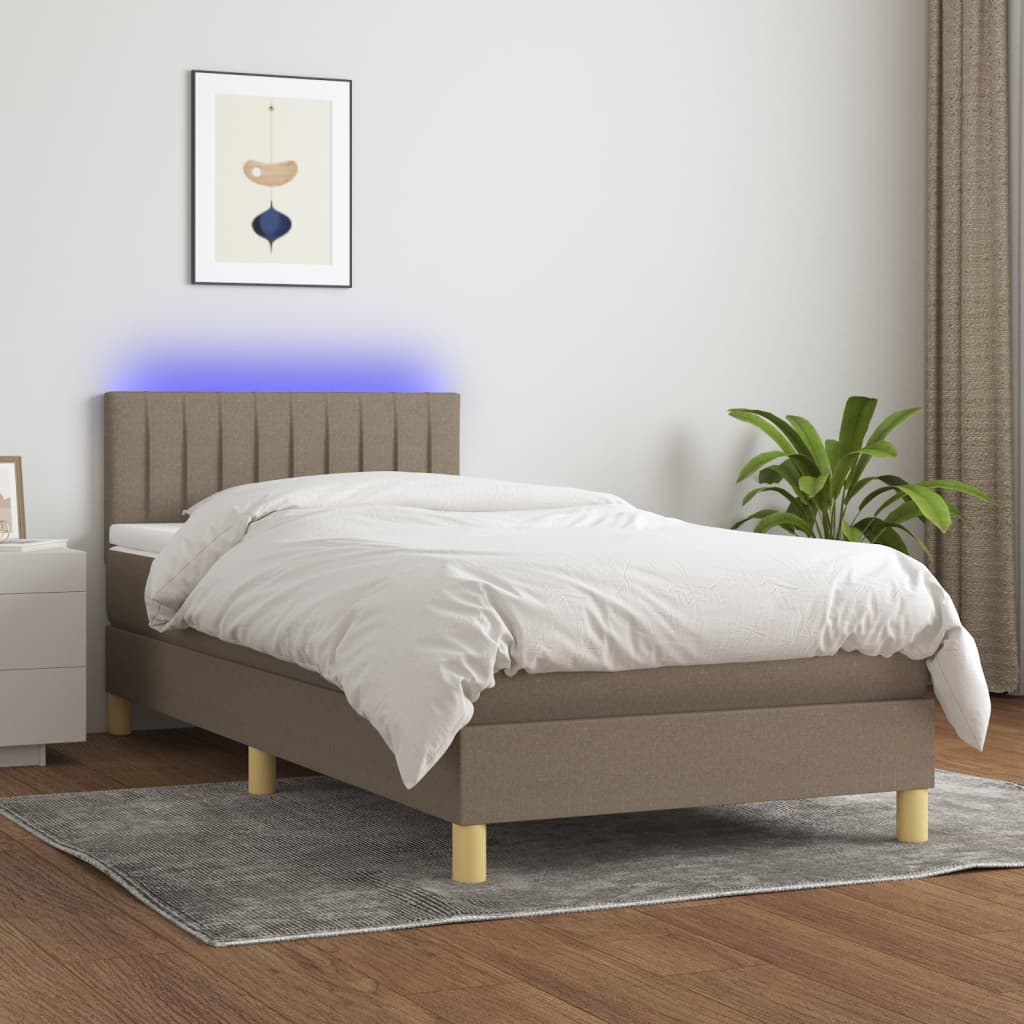 vidaXL Łóżko kontynentalne z materacem, taupe, 90x200 cm, tkanina