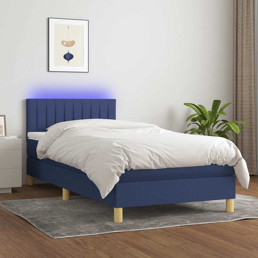 vidaXL Łóżko kontynentalne z materacem, niebieskie, 90x200 cm, tkanina
