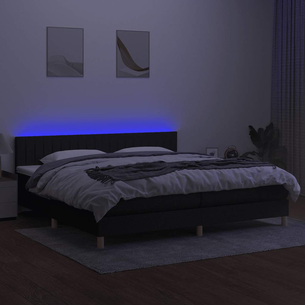 vidaXL Łóżko kontynentalne z materacem, czarne, 200 x 200 cm, tkanina