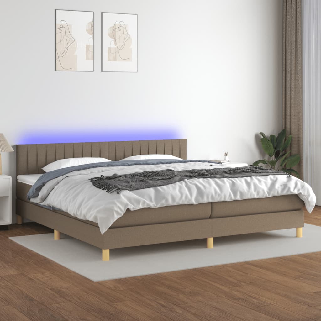 vidaXL Łóżko kontynentalne z materacem, taupe, 200 x 200 cm, tkanina