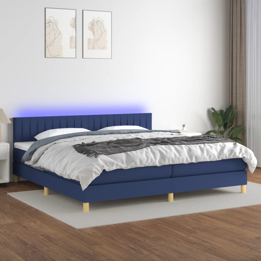 vidaXL Łóżko kontynentalne z materacem, niebieskie 200x200 cm, tkanina