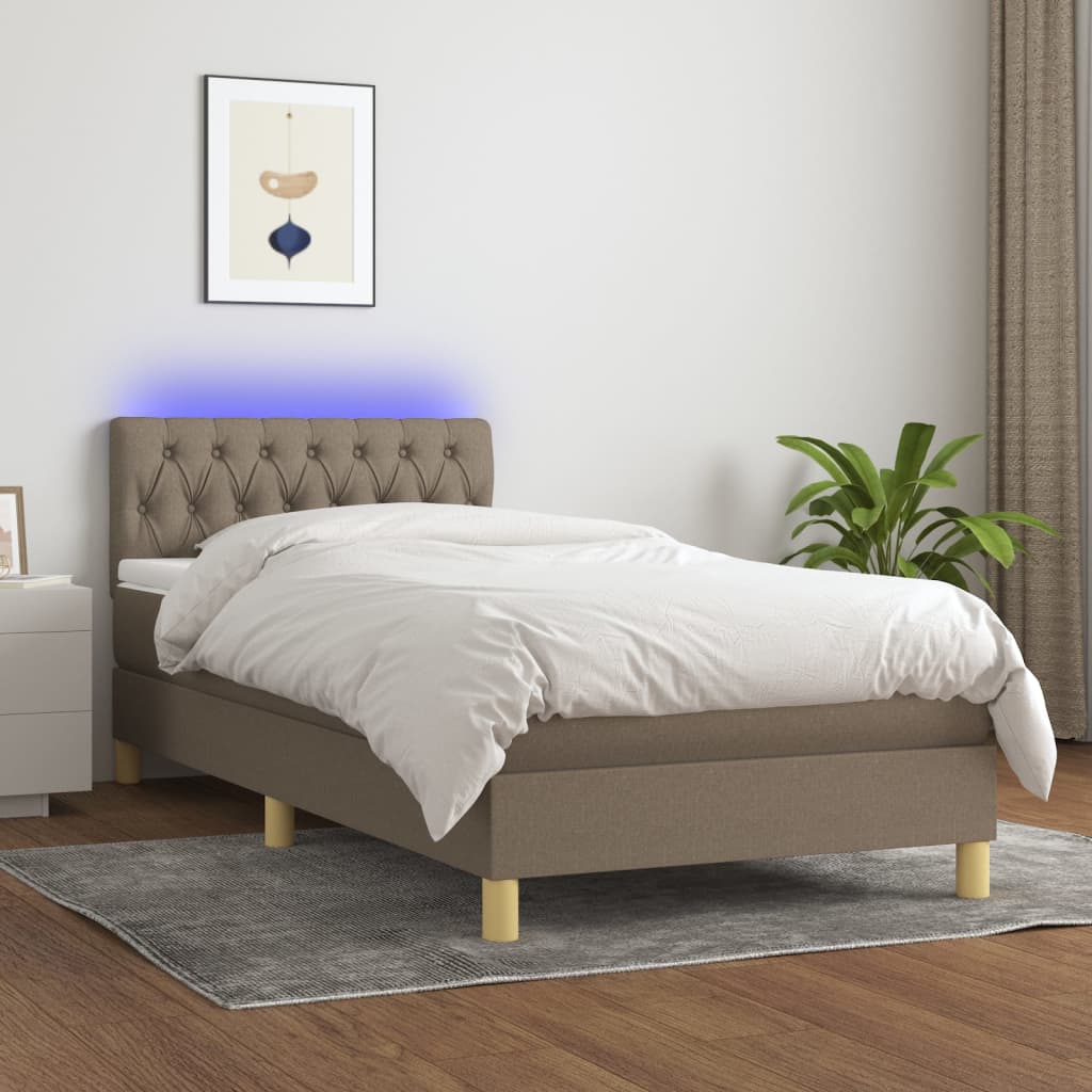 vidaXL Łóżko kontynentalne z materacem, taupe, 90x200 cm, tkanina
