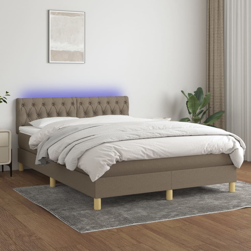 vidaXL Łóżko kontynentalne z materacem, taupe, 140x200 cm, tkanina