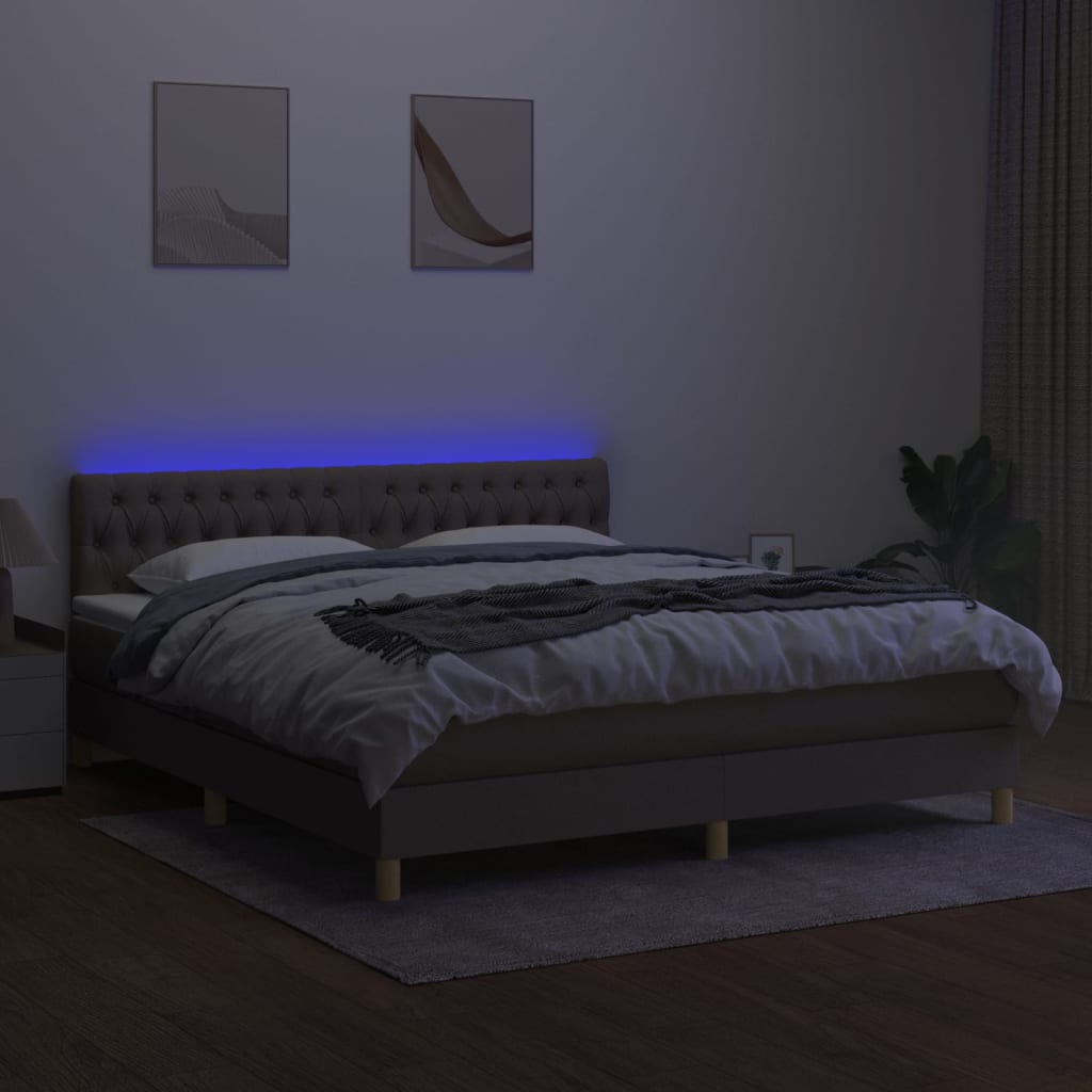 vidaXL Łóżko kontynentalne z materacem, taupe, 160x200 cm, tkanina