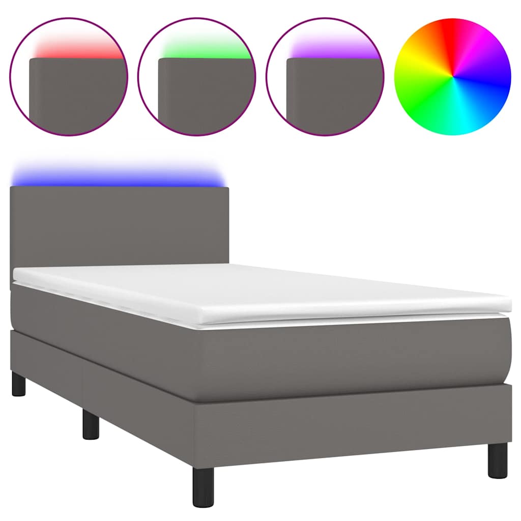 vidaXL Łóżko kontynentalne z materacem i LED, szara ekoskóra 80x200 cm