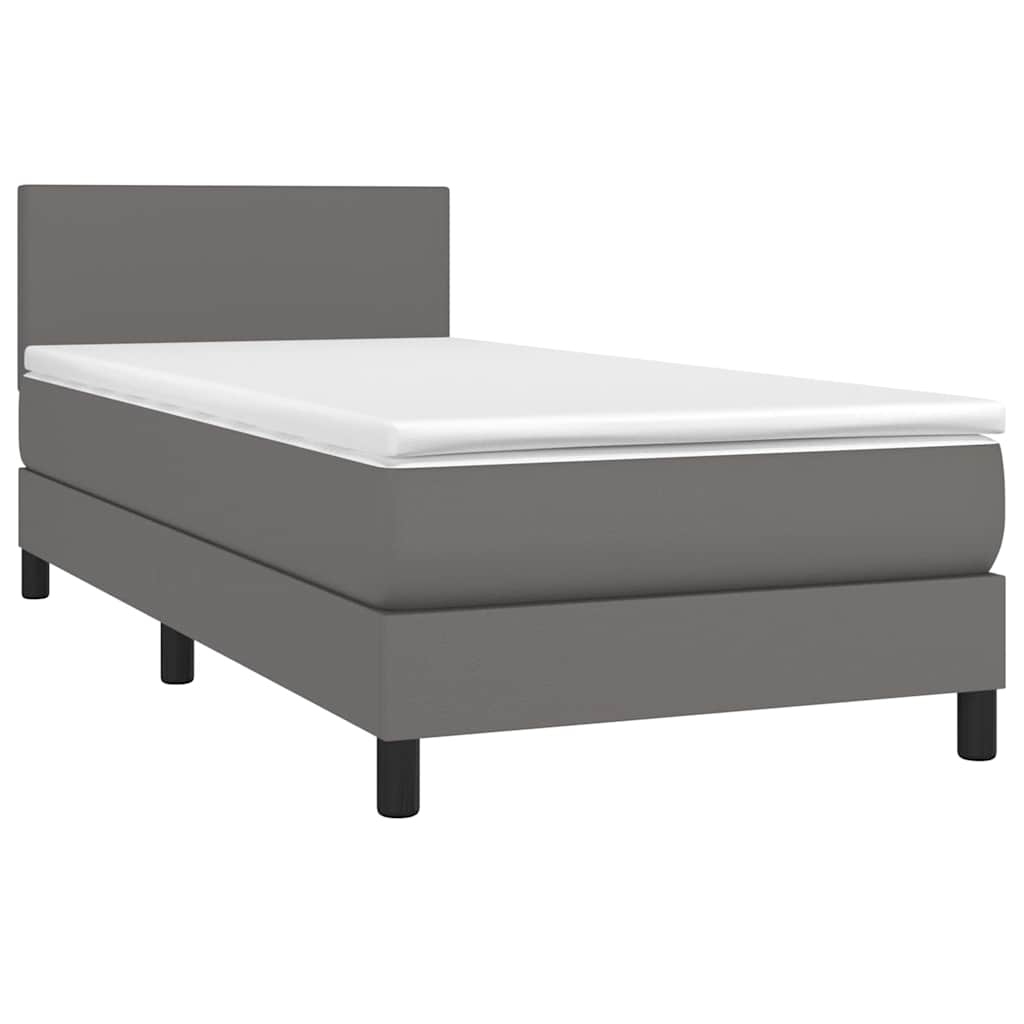 vidaXL Łóżko kontynentalne z materacem i LED, szara ekoskóra 80x200 cm