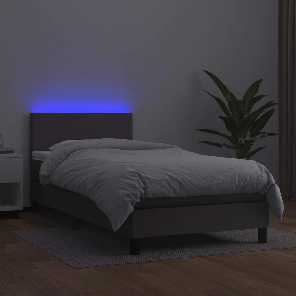 vidaXL Łóżko kontynentalne z materacem i LED, szara ekoskóra 80x200 cm