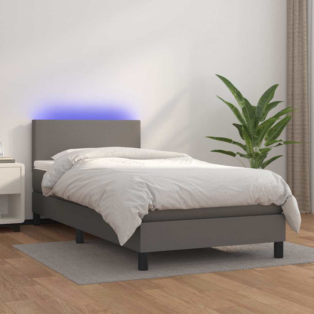 vidaXL Łóżko kontynentalne z materacem i LED, szara ekoskóra 80x200 cm
